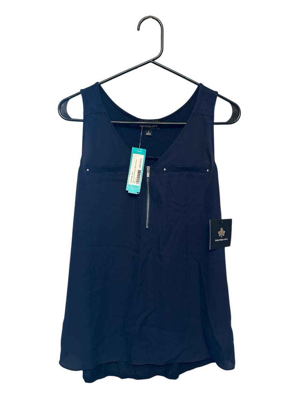 NWT Fortune & Ivy/Stitchfix Navy Zip-Front Sleeveless Tank Size Small